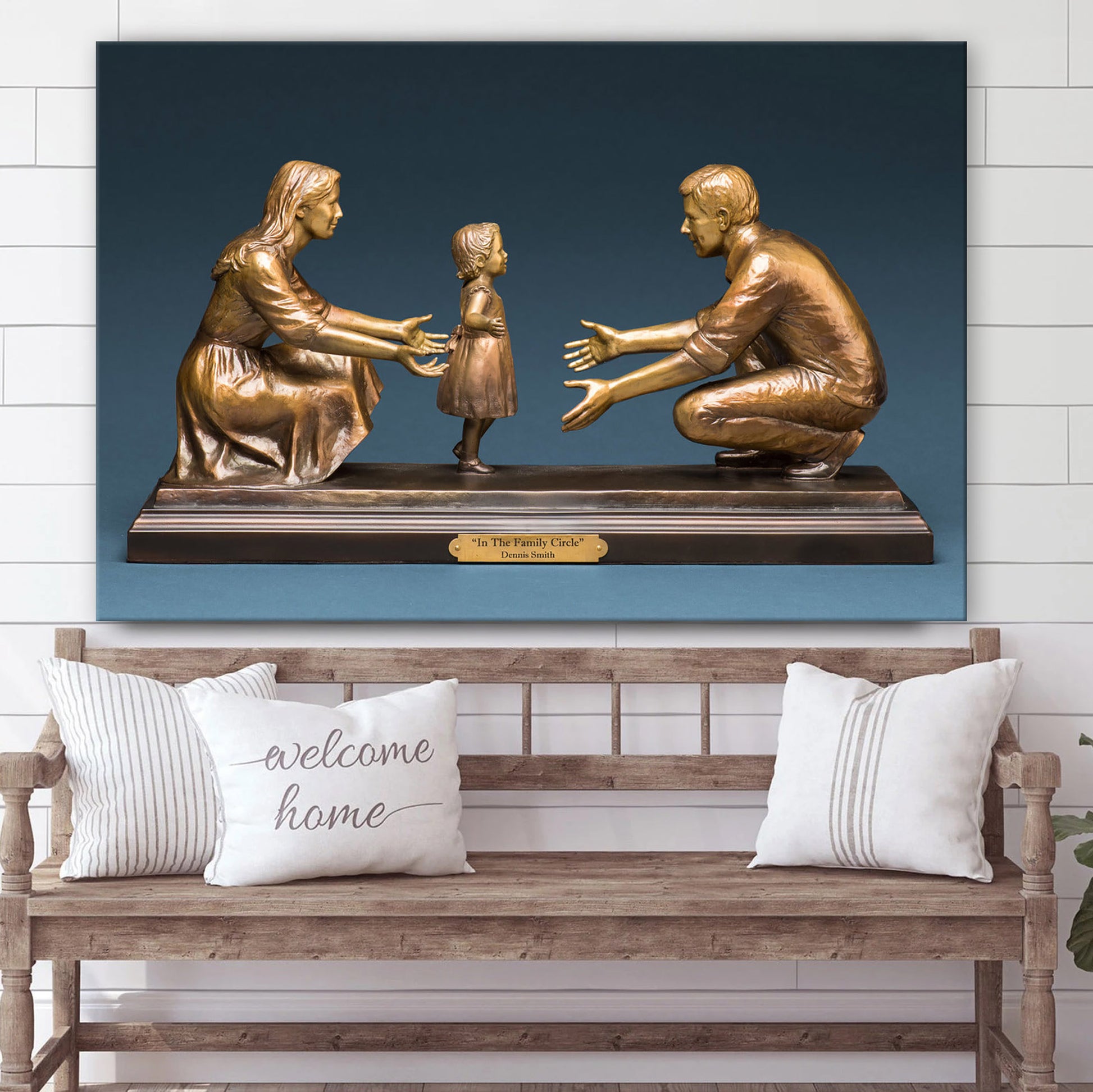 In The Family Circle Bronze Belissimo Sculpture Canvas Wall Art - Jesus Christ Picture - Canvas Christian Wall Art