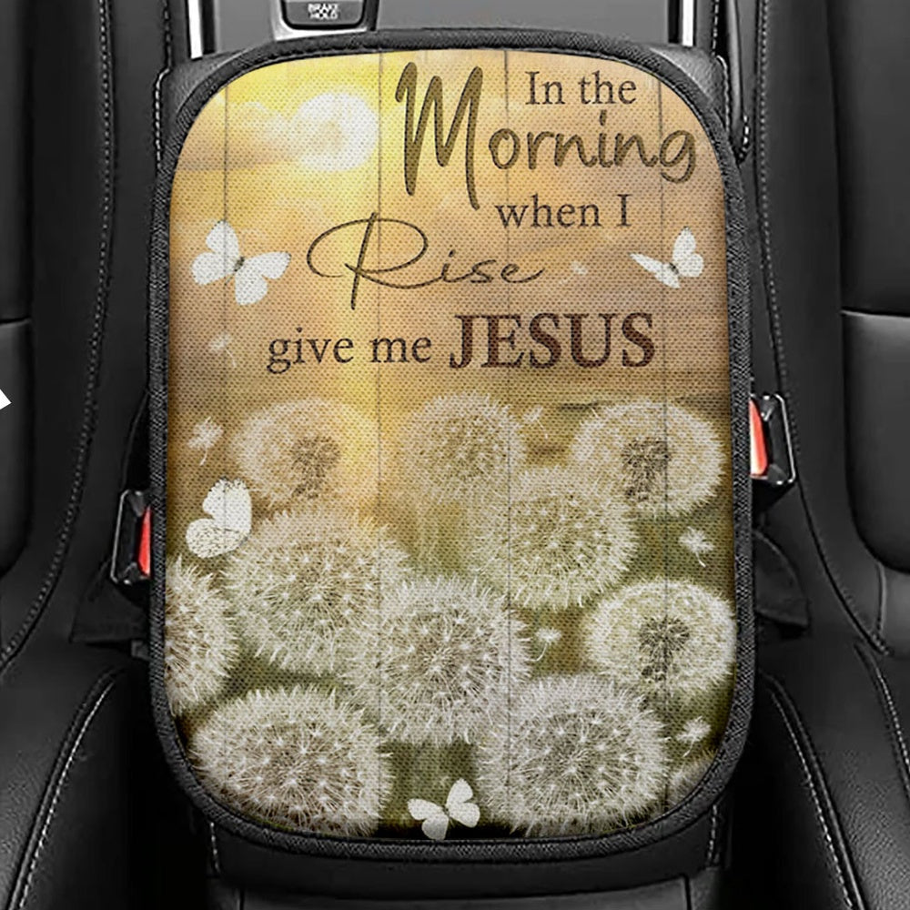 In The Morning When I Rise Dandelion White Butterfly Seat Box Cover, Christian Car Center Console Cover, Religious Car Interior Accessories