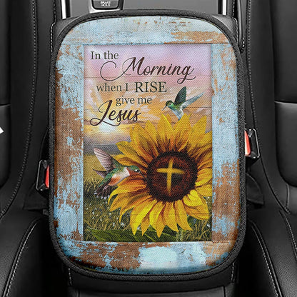In The Morning When I Rise Sunflower Big Hummingbird Seat Box Cover, Bible Car Center Console Cover, Christian Inspirational Car Interior Accessories