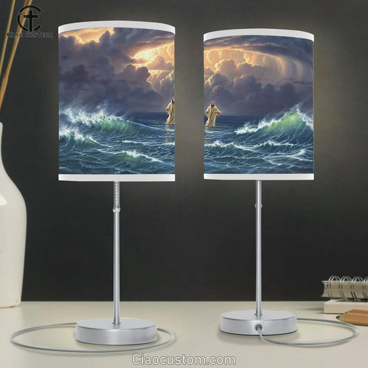 In The Storm Jesus Walked On The Water Table Lamp For Bedroom - Jesus Christ Table Lamp - Christian Table Lamp Prints