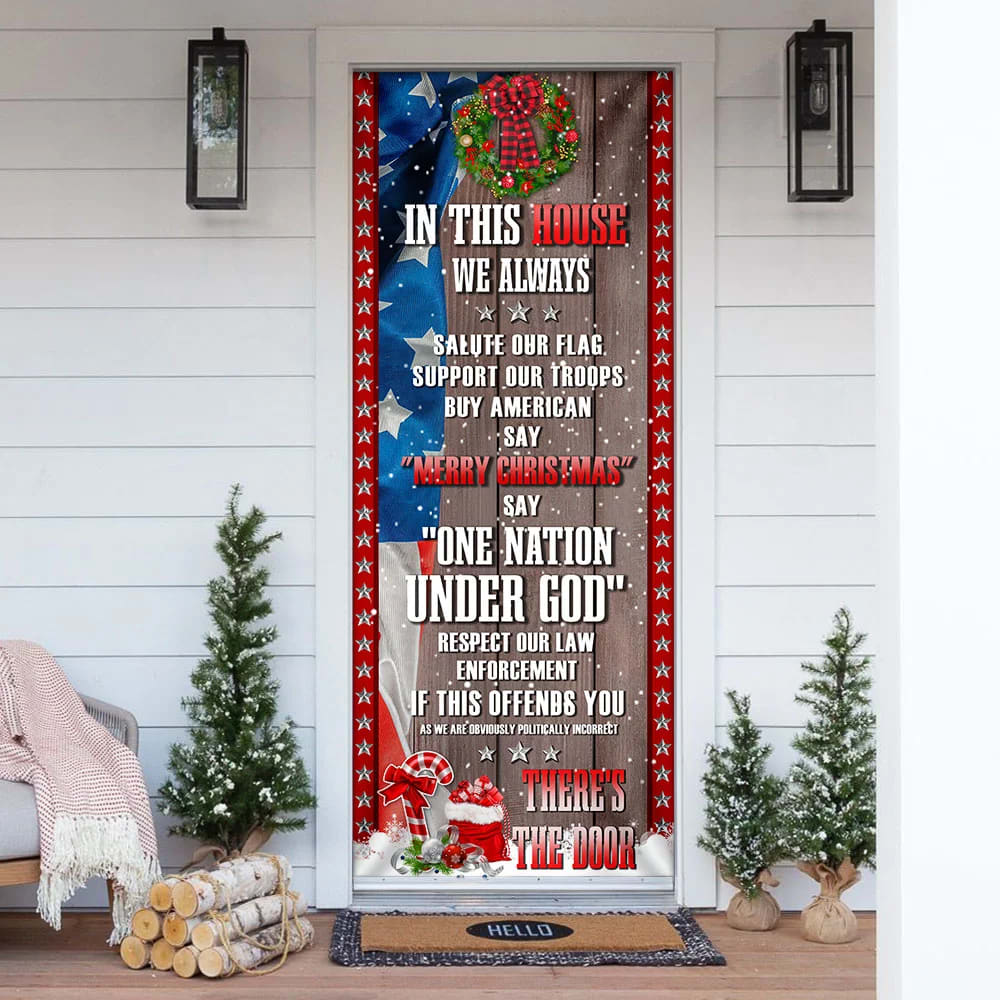 In This House We Always Say One Nation Under God Door Cover - Religious Door Decorations