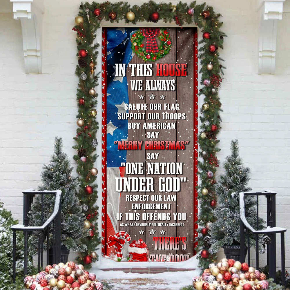 In This House We Always Say One Nation Under God Door Cover - Religious Door Decorations