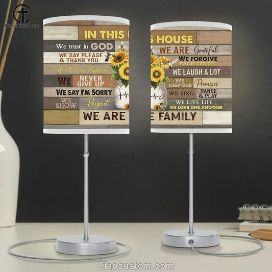 In This House We Trust In God Sunflower Hummingbird Table Lamp Art - Bible Verse Lamp Art - Room Decor Christian