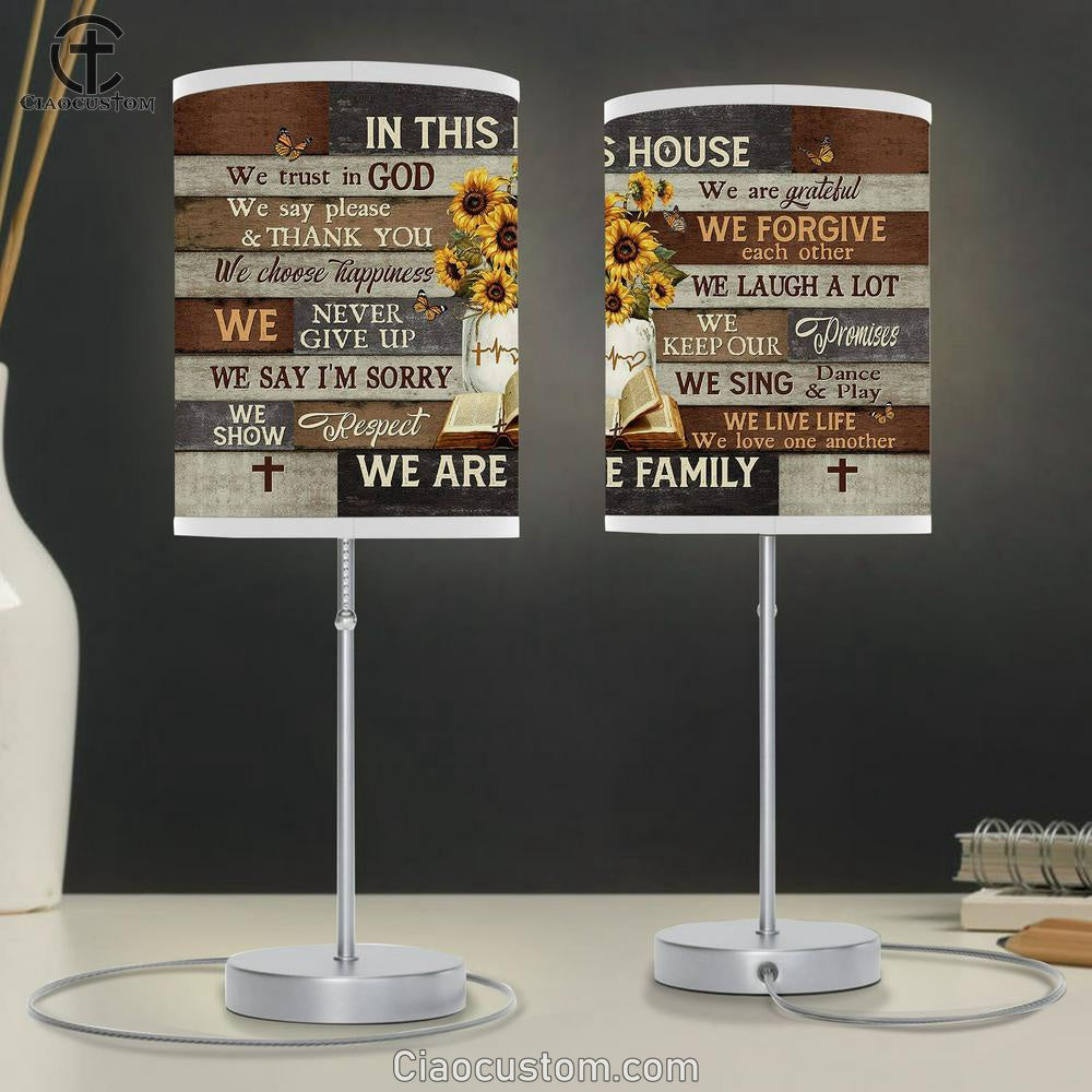 In This House We Trust In God Sunflower Vase Table Lamp Art - Bible Verse Lamp Art - Room Decor Christian