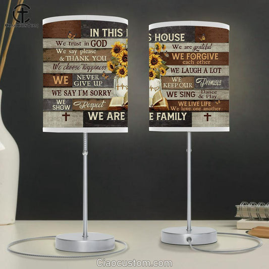In This House We Trust In God Sunflower Vase Table Lamp Art - Bible Verse Lamp Art - Room Decor Christian