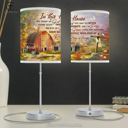 In This House We Trust In God Wooden Cross Rustic Farmhouse Table Lamp For Bedroom - Bible Verse Table Lamp - Religious Room Decor