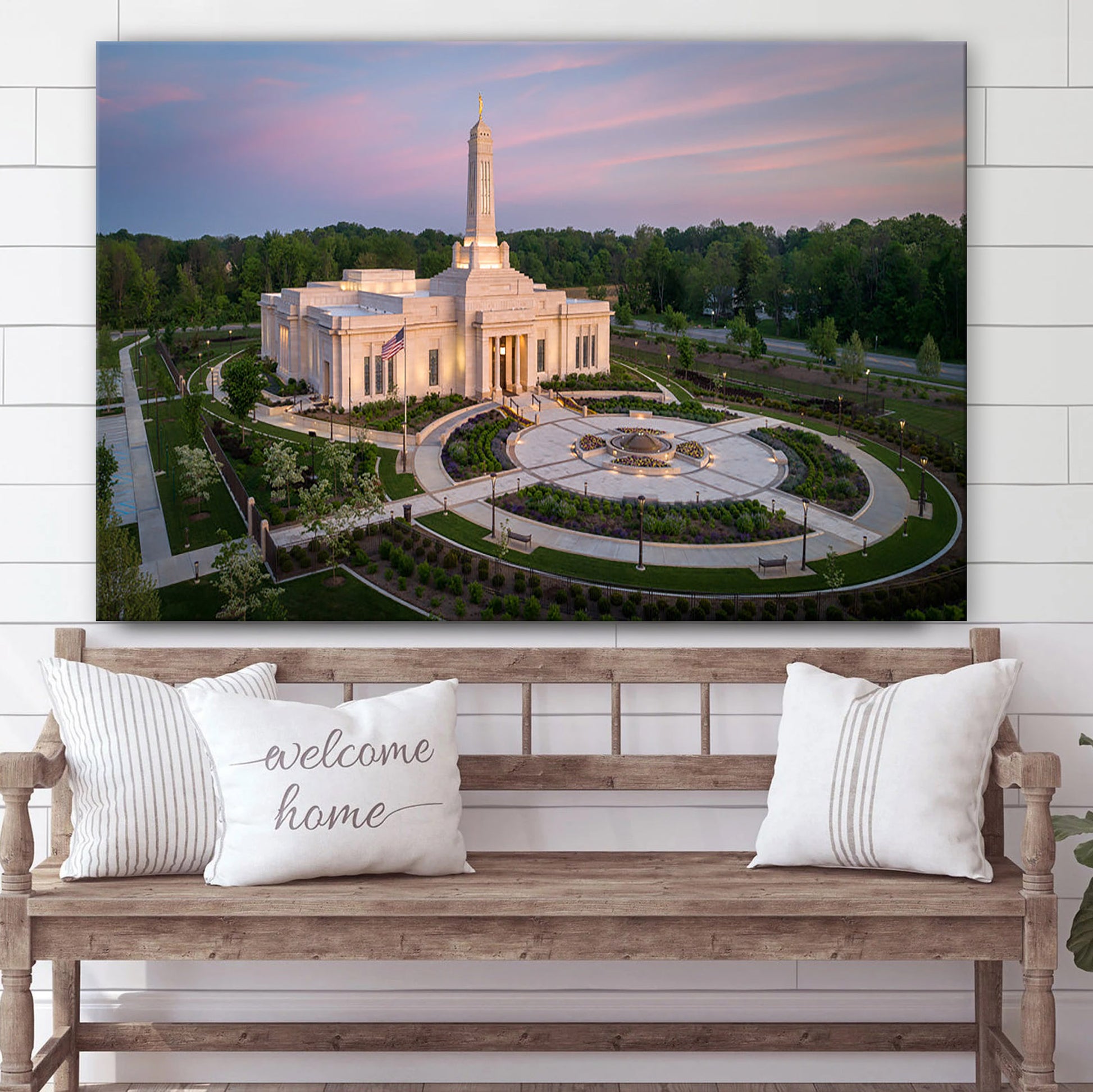 Indianapolis Temple Sunrise Panorama Canvas Wall Art - Jesus Christ Picture - Canvas Christian Wall Art