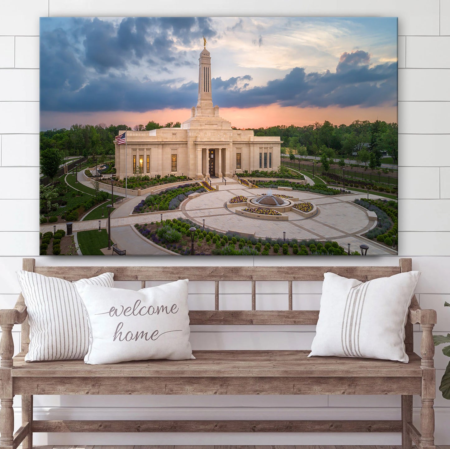 Indianapolis Temple Sunset Panorama Canvas Wall Art - Jesus Christ Picture - Canvas Christian Wall Art