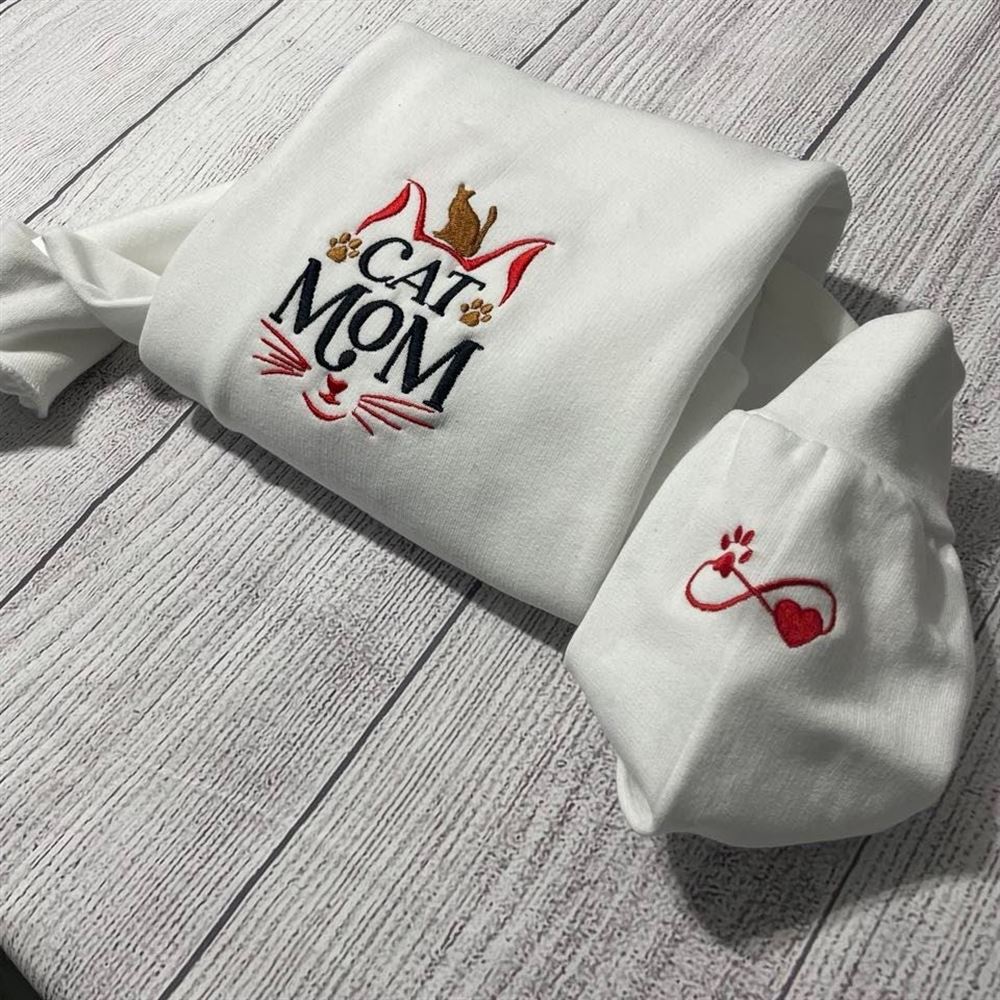 Infinity Cat Love Embroidered Sweatshirt, Women's Embroidered Sweatshirts