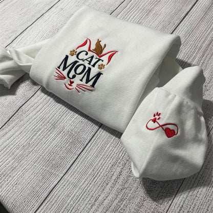 Infinity Cat Love Embroidered Sweatshirt, Women's Embroidered Sweatshirts