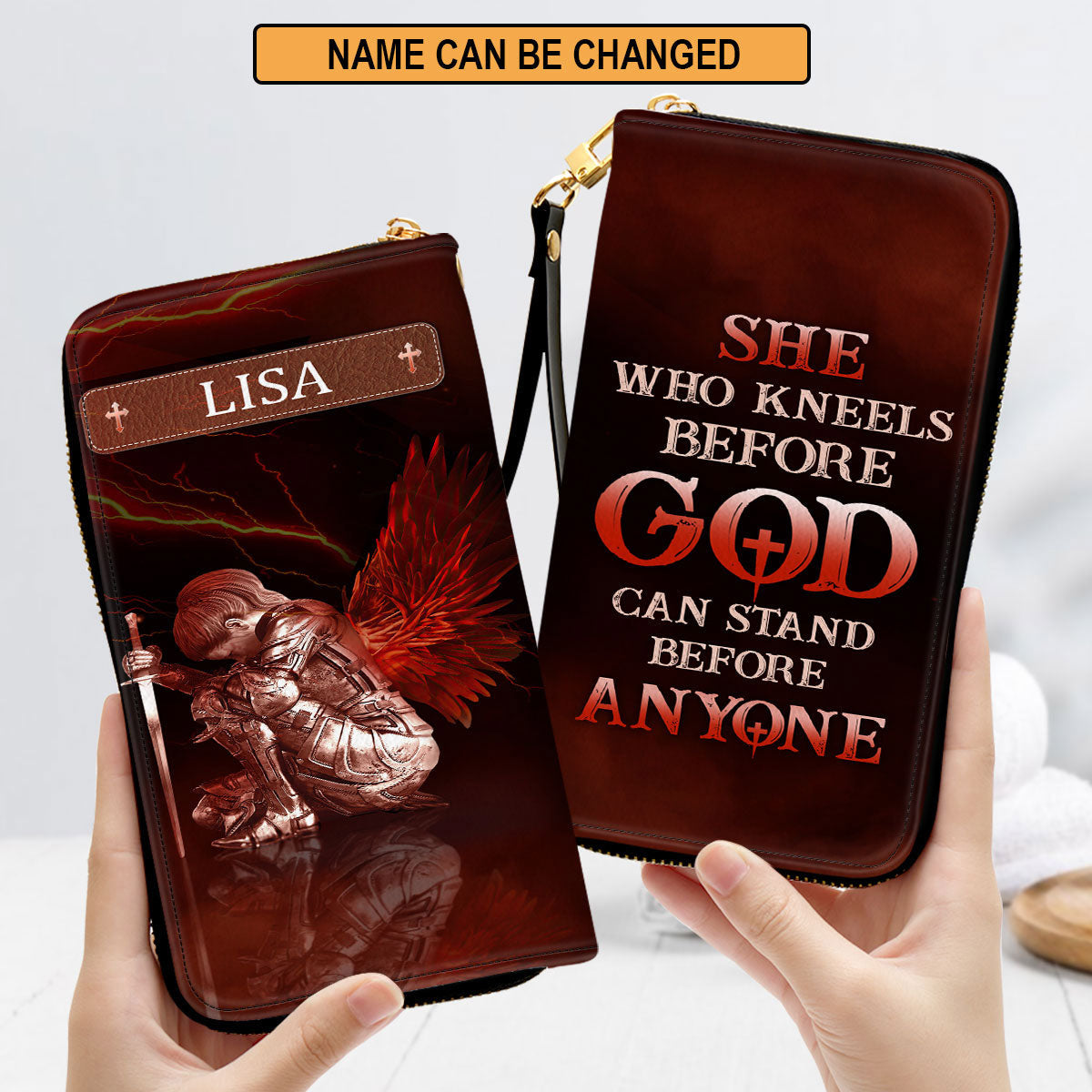 Inspirational Gifts For Religious Women Who Kneels Before God Can Stand Before Anyone Clutch Purse For Women - Personalized Name