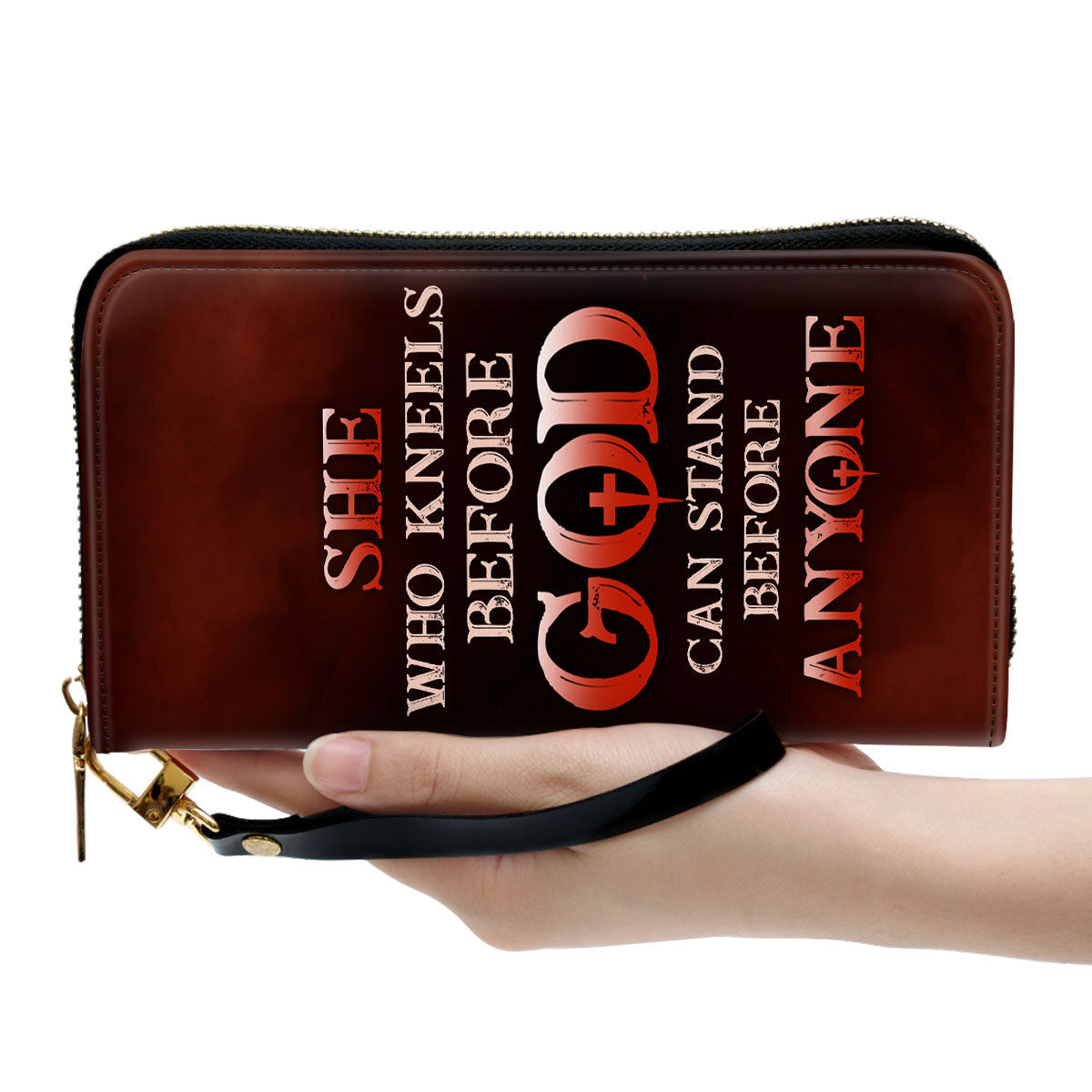 Inspirational Gifts For Religious Women Who Kneels Before God Can Stand Before Anyone Clutch Purse For Women - Personalized Name