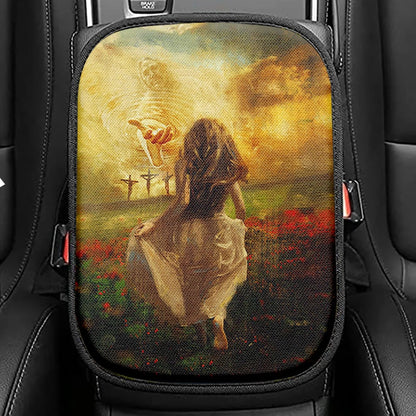 Into God Arms Run To The World Seat Box Cover, Christian Car Center Console Cover, Bible Verse Car Interior Accessories