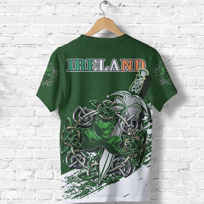 Ireland Celtic Shamrock & Sword Pullover 3d Print Tee Shirts - St Patricks Day 3D Shirts for Men & Women
