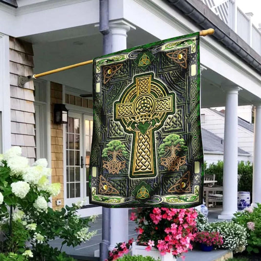 Irish Celtic Cross Happy Saint Patrick's Day House Flag - St Patrick's Day Garden Flag - St. Patrick's Day Decorations