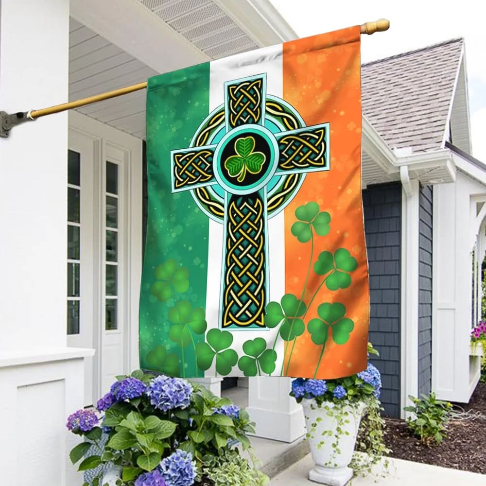 Irish Celtic Knot Cross House Flag - St Patrick's Day Garden Flag - St. Patrick's Day Decorations
