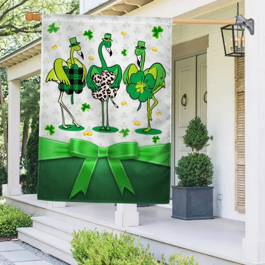 Irish Patrick's Day House Flag Funny Flamingo - St Patrick's Day Garden Flag - Outdoor St Patrick's Day Decor