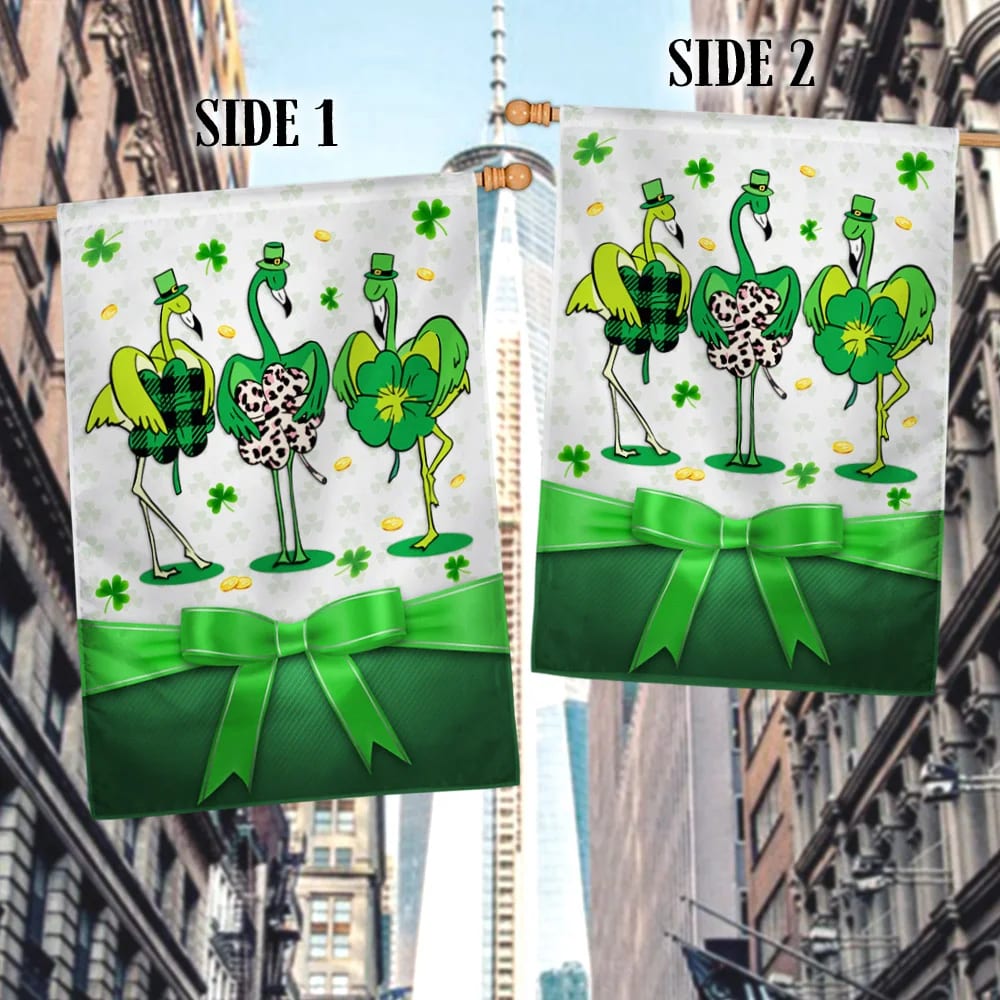 Irish Patrick's Day House Flag Funny Flamingo - St Patrick's Day Garden Flag - Outdoor St Patrick's Day Decor