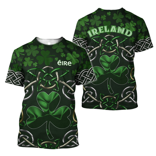 Irish Saint Patrick's Day Shamrock Celtic Cross 3d T Shirts - St Patricks Day 3D Shirts for Men & Women