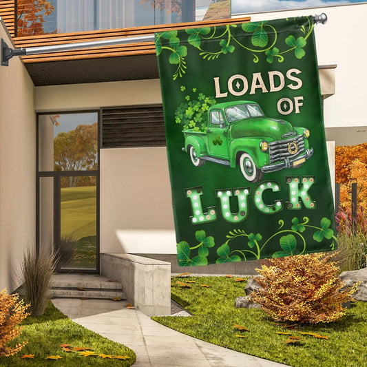 Irish Shamrock Loads Of Luck House Flag - St Patrick's Day Garden Flag - St. Patrick's Day Decorations