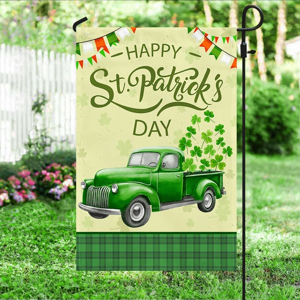 Irish Shamrock Truck House Flag - St Patrick's Day Garden Flag - St. Patrick's Day Decorations