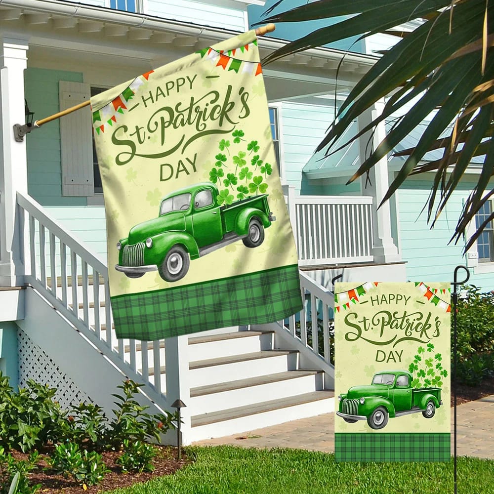 Irish Shamrock Truck House Flag - St Patrick's Day Garden Flag - St. Patrick's Day Decorations