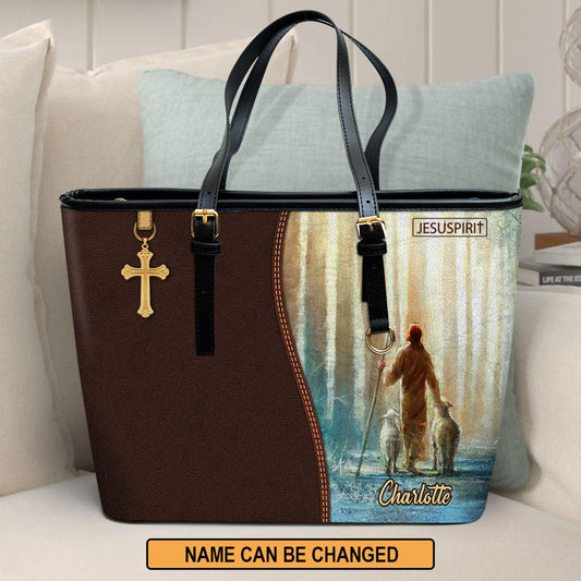 It Is God Who Arms Me With Strength Personalized Christian Large Pu Leather Tote Bag For Women - Mom Gifts For Mothers Day
