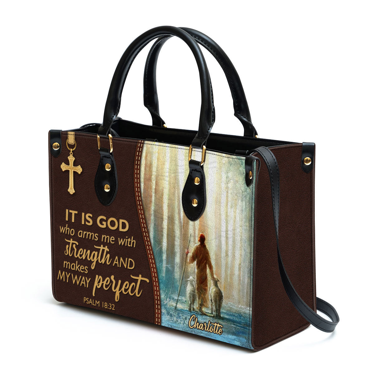 It Is God Who Makes My Way Perfect Awesome Personalized Leather Bag For Women - Religious Gifts For Women