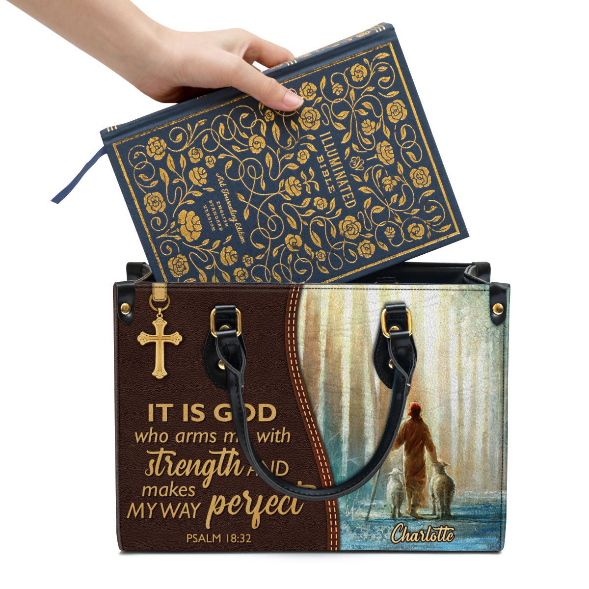 It Is God Who Makes My Way Perfect Awesome Personalized Leather Bag For Women - Religious Gifts For Women