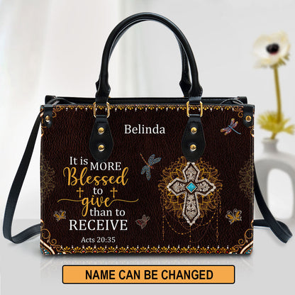 It Is More Blessed To Give Than To Receive Beautiful Personalized Leather Bag For Women - Religious Gifts For Women