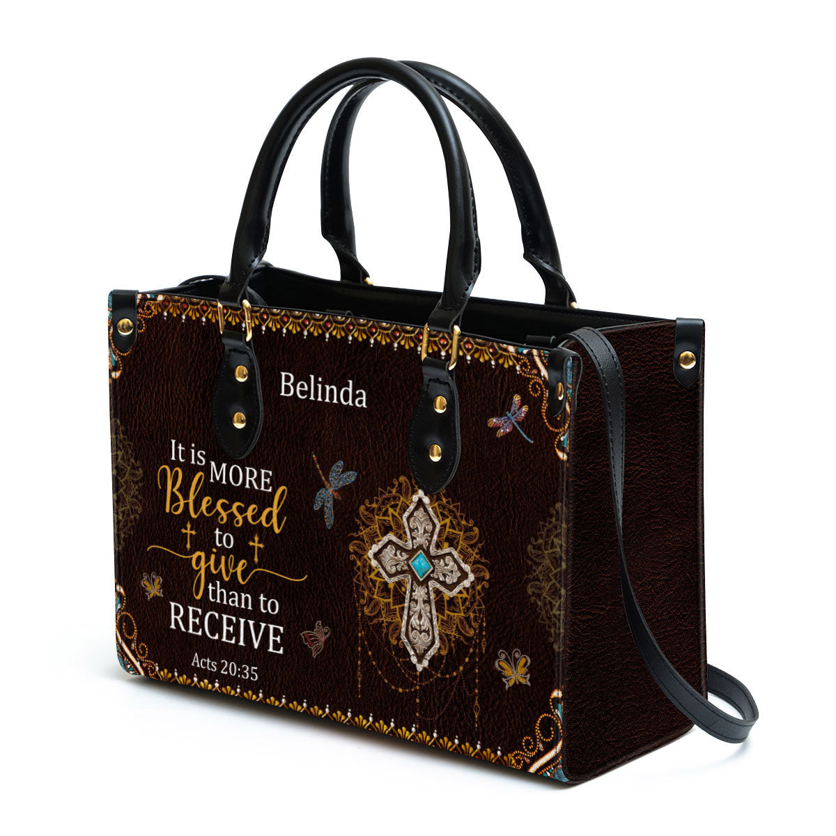 It Is More Blessed To Give Than To Receive Beautiful Personalized Leather Bag For Women - Religious Gifts For Women