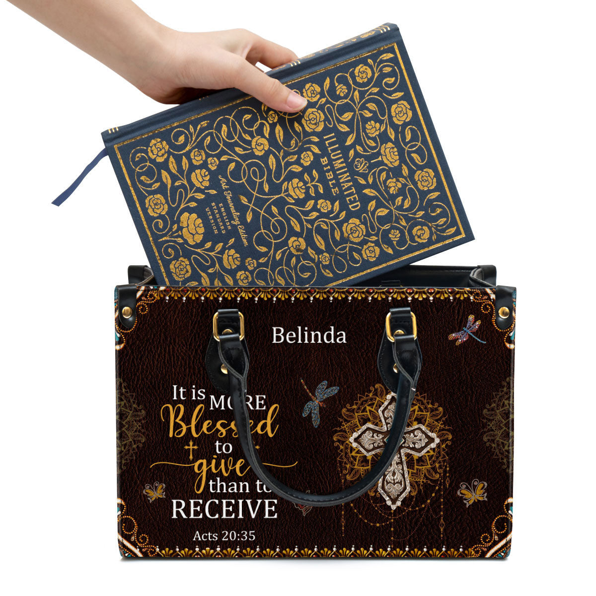 It Is More Blessed To Give Than To Receive Beautiful Personalized Leather Bag For Women - Religious Gifts For Women