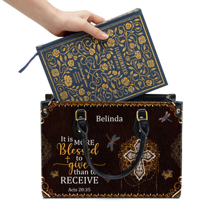 It Is More Blessed To Give Than To Receive Beautiful Personalized Leather Bag For Women - Religious Gifts For Women