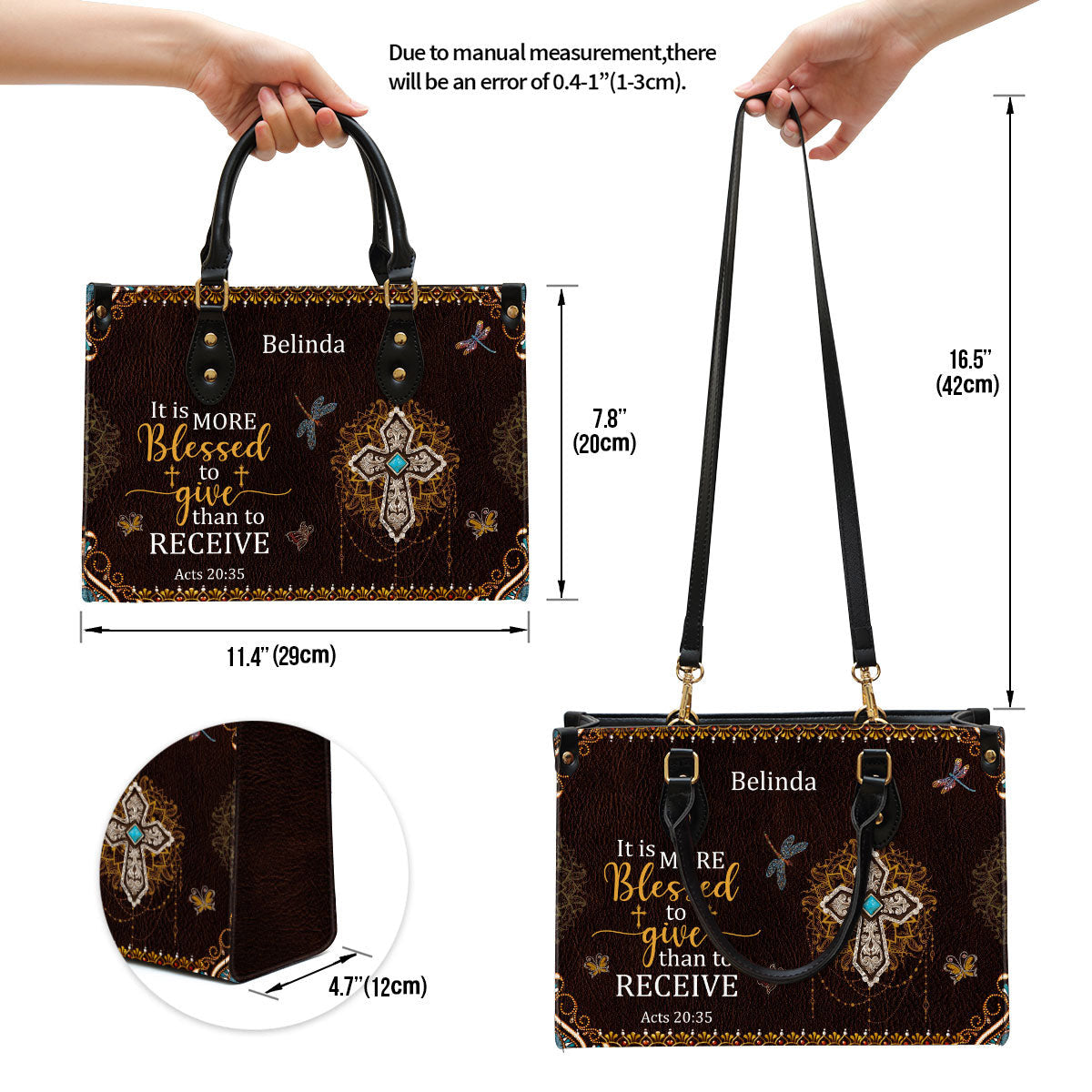 It Is More Blessed To Give Than To Receive Beautiful Personalized Leather Bag For Women - Religious Gifts For Women