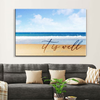 It Is Well With My Soul, Beach Coastal, Christian Wall Art Canvas Print - Religious Wall Decor