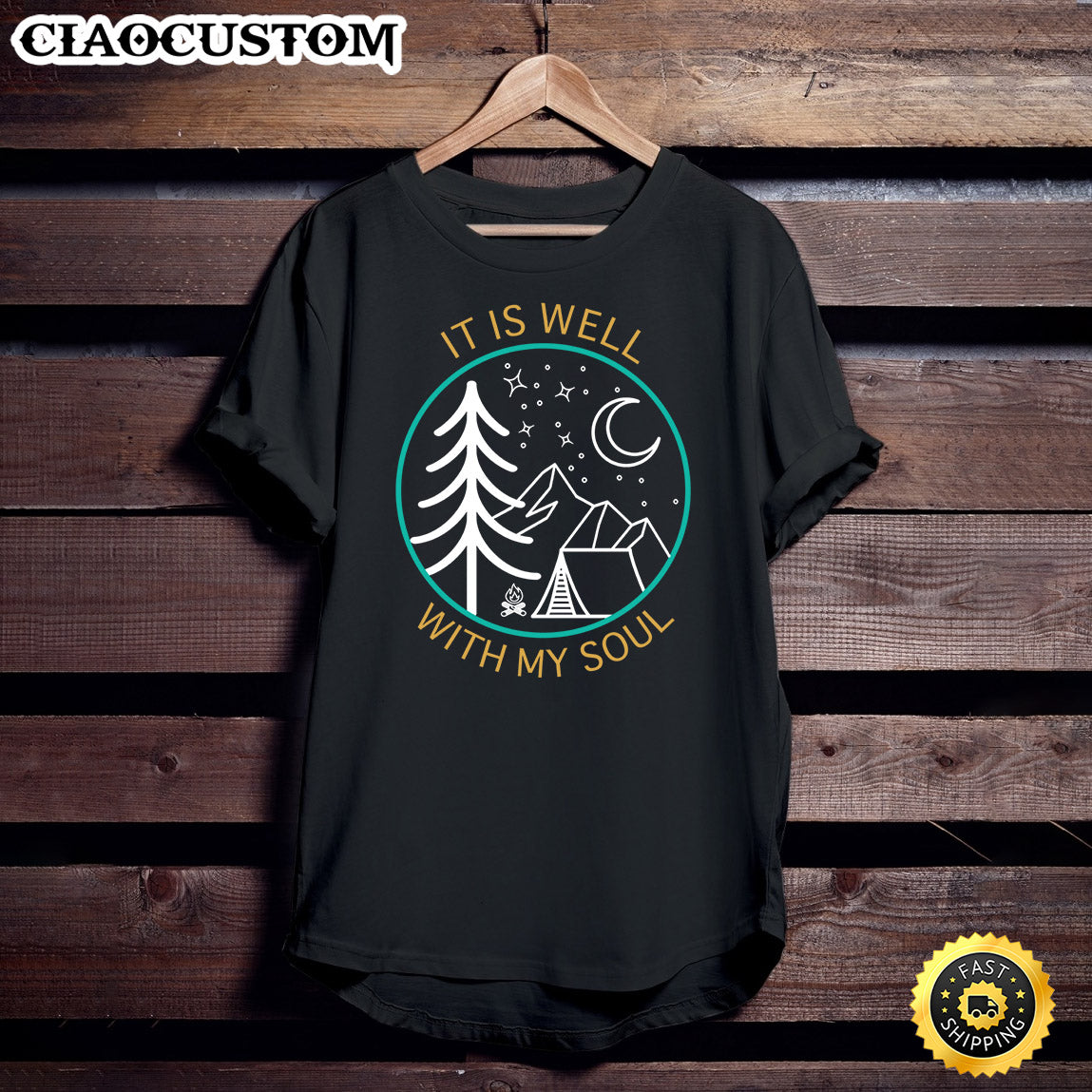 It Is Well With My Soul Christian Camping Mountain Scene Long Sleeve T-Shirt - Christian Shirt