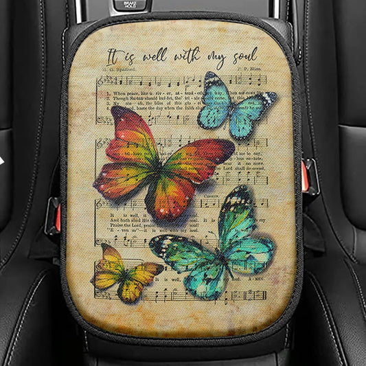 It Is Well With My Soul Daisy Personalized Seat Box Cover, Christian Car Center Console Cover, Bible Verse Gift For Women Of God