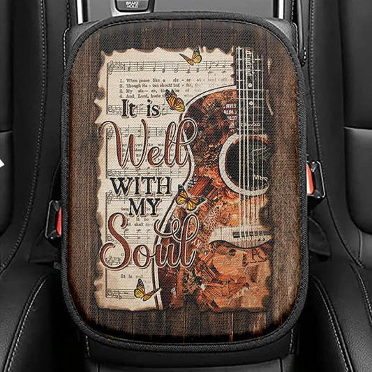 It Is Well With My Soul Hummingbird Sunflower Music Sheet Seat Box Cover, Bible Verse Car Center Console Cover, Christian Car Interior Accessories