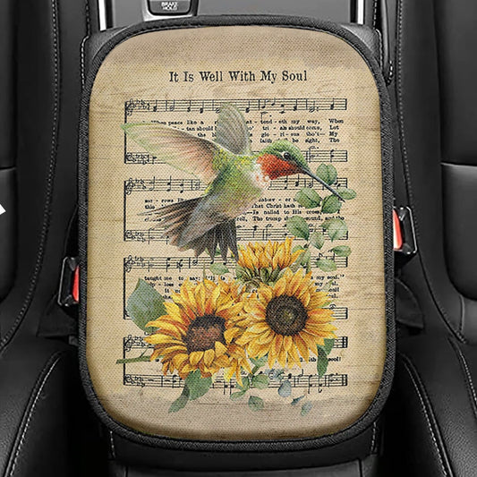 It Is Well With My Soul Hymn Sheet Music Christian Seat Box Cover, Bible Verse Car Center Console Cover, Scripture Car Interior Accessories
