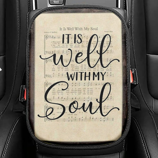 It Is Well With My Soul Old Song Flowers Seat Box Cover, Christian Car Center Console Cover, Bible Verse Car Interior Accessories