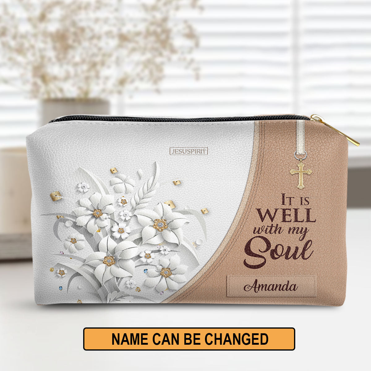 It Is Well With My Soul Personalized Leather Pouch With Zipper - Meaningful Gift For Spiritual Members