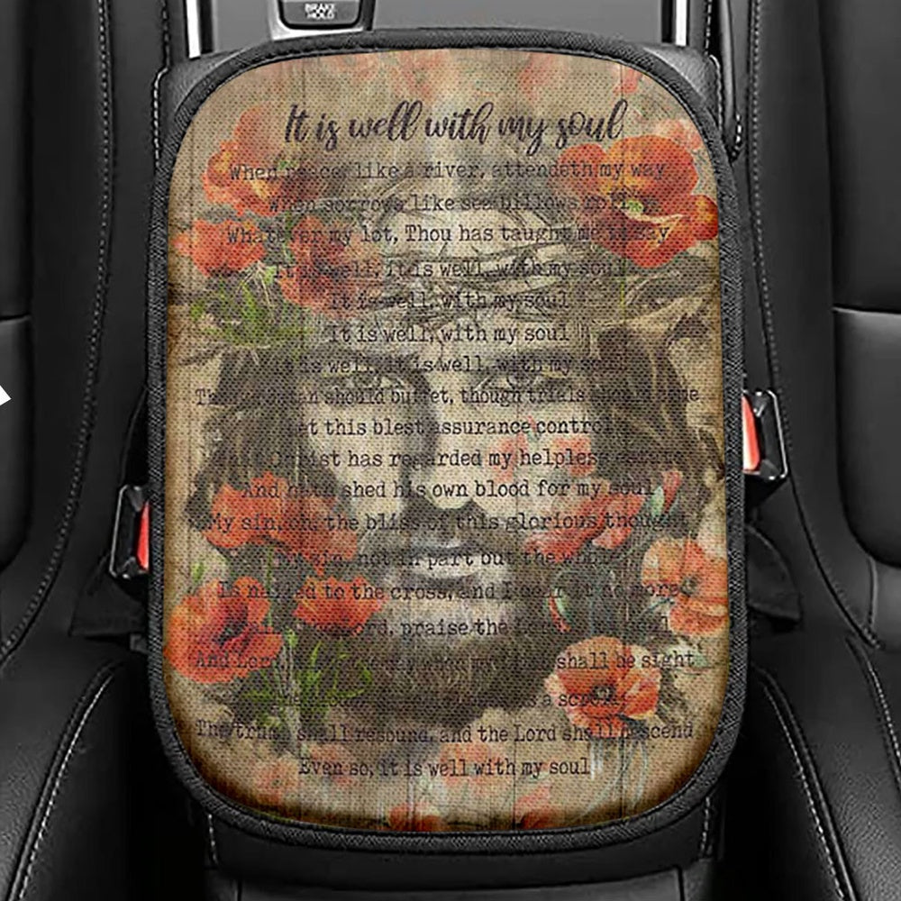 It Is Well With My Soul Red Rose Piano Seat Box Cover, Bible Verse Car Center Console Cover, Christian Inspirational Car Interior Accessories