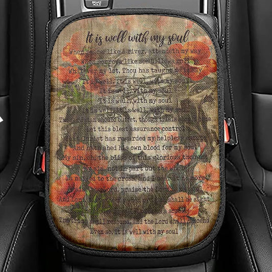 It Is Well With My Soul Red Rose Piano Seat Box Cover, Bible Verse Car Center Console Cover, Christian Inspirational Car Interior Accessories