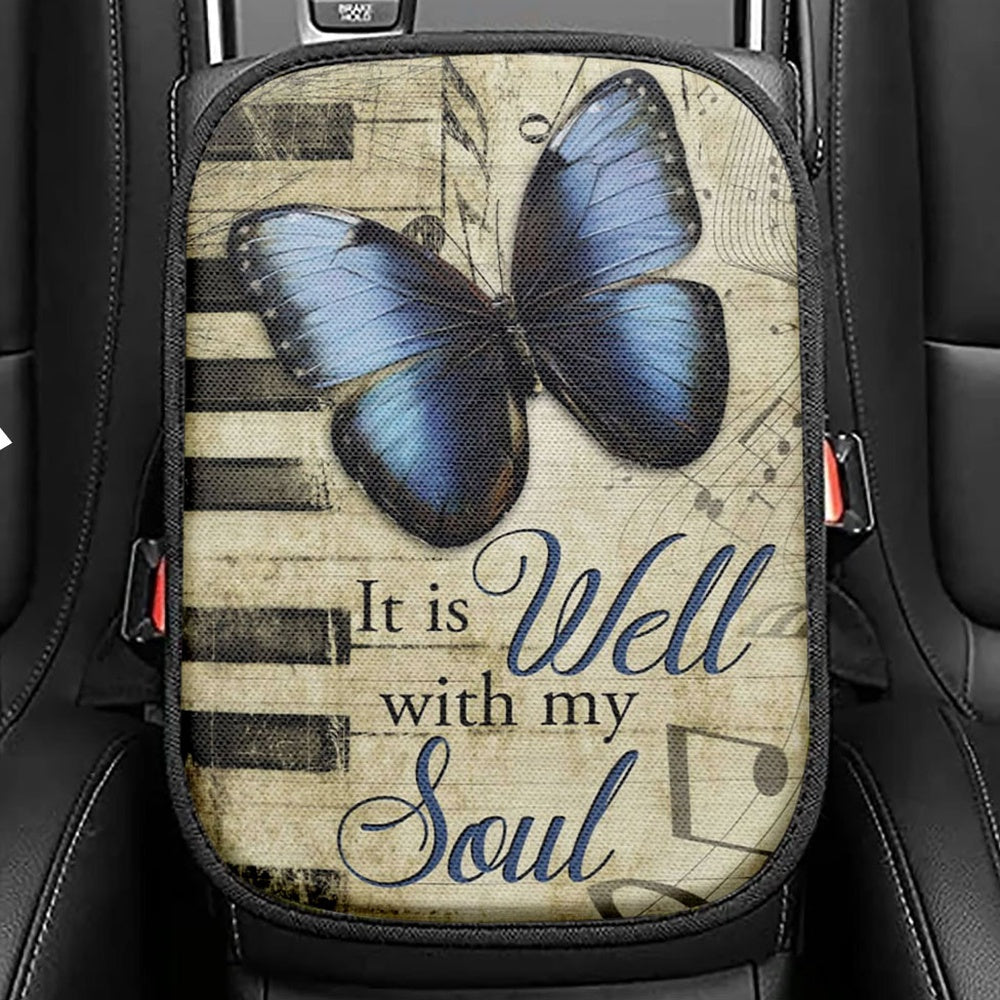 It Is Well With My Soul Seat Box Cover, Butterfly Seat Box Cover, Bible Verse Car Center Console Cover, Scripture Car Interior Accessories