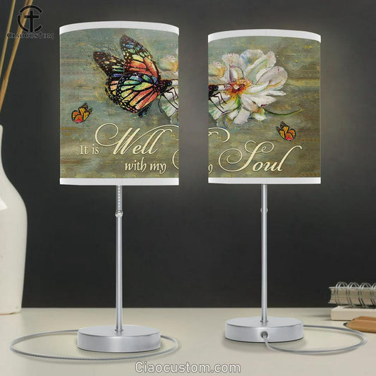 It Is Well With My Soul Table Lamp For Bedroom - Butterfly Flowers Christian Table Lamp For Bedroom - Christian Room Decor