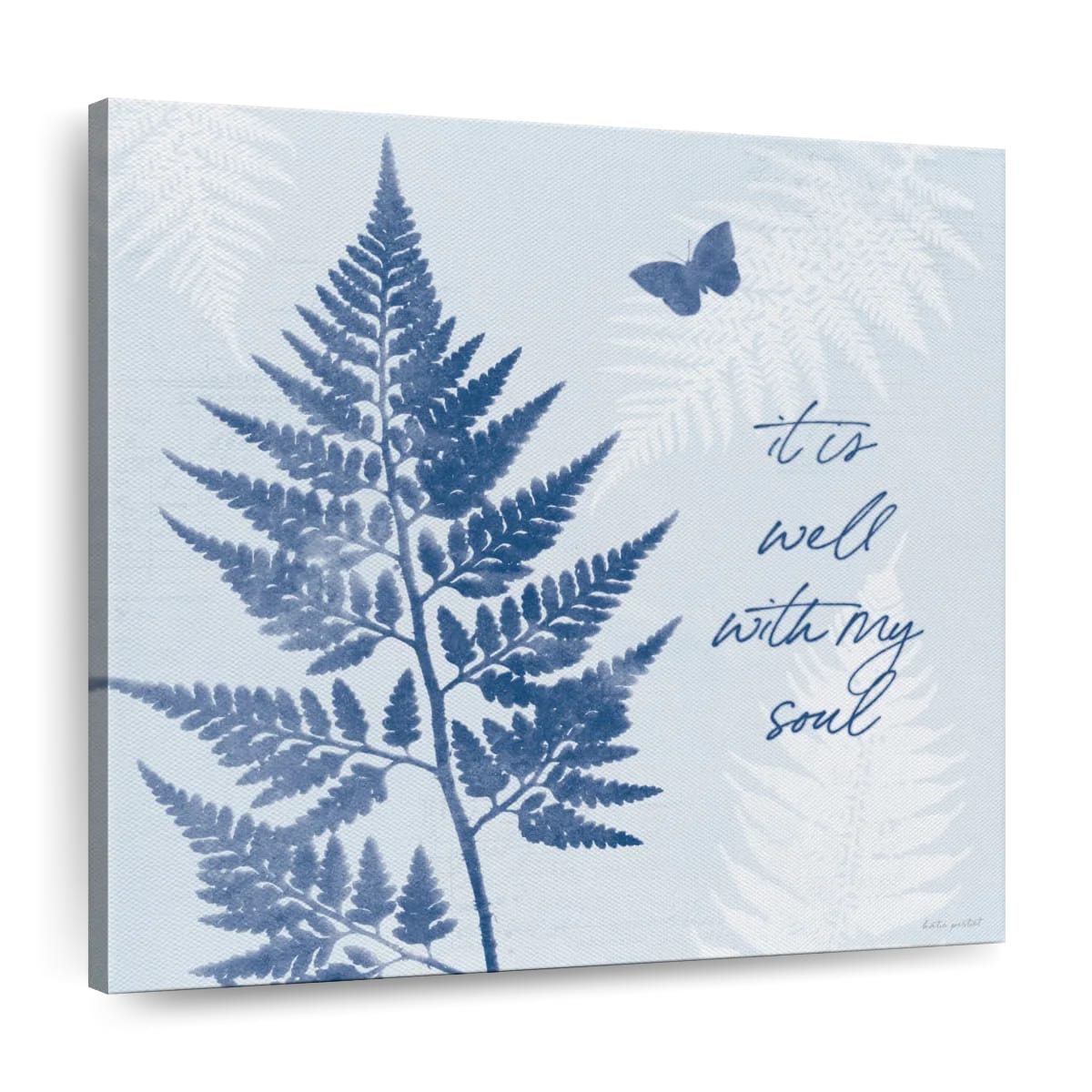 It Is Well With My Soul True Blue Square Canvas Art - Christian Wall Decor - Christian Wall Hanging