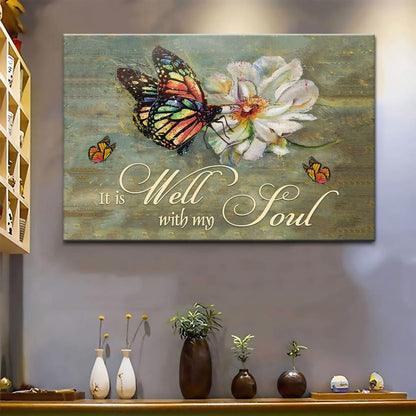 It Is Well With My Soul Wall Art Canvas, Butterfly Flowers Christian Wall Art Canvas - Religious Wall Decor