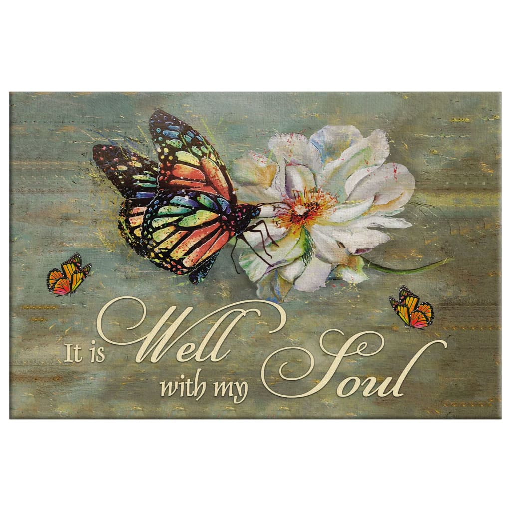 It Is Well With My Soul Wall Art Canvas, Butterfly Flowers Christian Wall Art Canvas - Religious Wall Decor