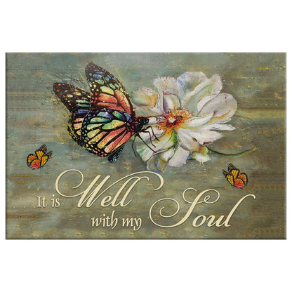 It Is Well With My Soul Wall Art Canvas, Butterfly Flowers Christian Wall Art Canvas - Religious Wall Decor