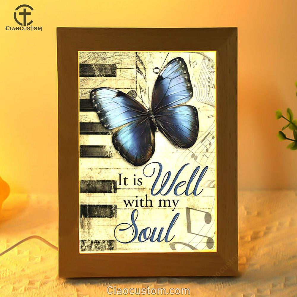 It Is Well With My Soul Wall Art Frame Lamp, Butterfly Frame Lamp Wall Art - Bible Verse Wooden Lamp - Scripture Wall Decor